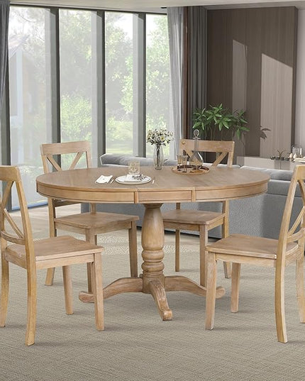 NicBex Round Dining Table Set for 4 Kitchen & Dining Room Tables Modern Dining Table Set for 4, Round Table and 4 Kitchen Room Chairs for Dining Room, Dinette, Breakfast Nook, Natural Wood Wash - LeafyLoom