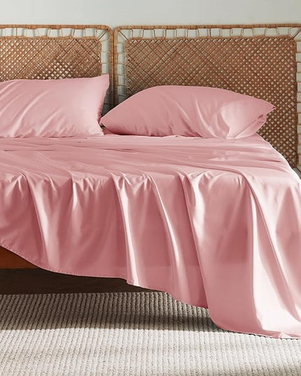 Bedsure King Size Sheet Set, Cooling Sheets King, Rayon Derived from Bamboo, Deep Pocket Up to 16", Breathable & Soft Bed Sheets, Hotel Luxury Silky Bedding Sheets & Pillowcases, Blush Pink - LeafyLoom