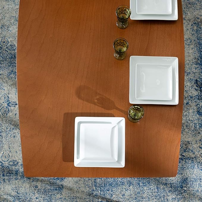 Walker Edison 6 Person Mid Century Modern Wood Hairpin Rectangle Dining Room Kitchen Table Set Dining Chairs, 60 Inch, Brown - LeafyLoom