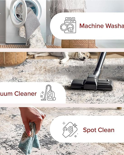 nuLOOM Danae Abstract 8 Square Machine Washable Area Rug for Living Room Bedroom Dining Room Kitchen, Ivory/Grey - LeafyLoom
