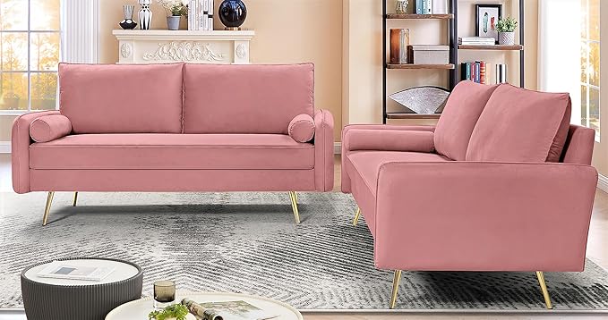 Kent Modern Sofa, European Style Velvet Living Room Furniture with Tapered Legs, Vintage Flair, and Sleek Design, Rose - LeafyLoom
