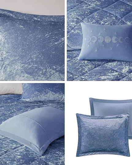 Intelligent Design Queen Comforter Set, Velvet Comforter Set , Luxury Diamond Quilting Comforter Set, Fluffy Comforter Bed Set with Decorative Pillowand 2 Shams, 4 Piece Blue, Full/Queen - LeafyLoom