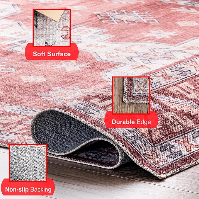 nuLOOM Norma Machine Washable Traditional Medallion Ultra Thin Area Rug, 8' x 10', Rust - LeafyLoom