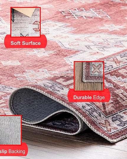 nuLOOM Norma Machine Washable Traditional Medallion Ultra Thin Area Rug, 5' x 8', Rust - LeafyLoom