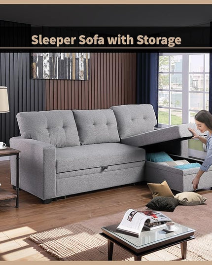 4-in-1 Modular Sofa Bed Convertible Living Room Furniture Sets Upholstered, L Shaped Sectional Comfy Couch with Reversible Storage Chaise for Apartment, Studio, Office, Light Gray-3 - LeafyLoom