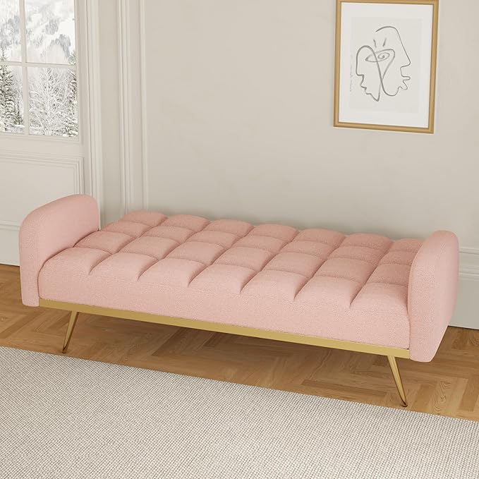 NicBex Sectional Couch Sofa with 2 Throw Pillows Sofa Bed Cloud Couch for Living Room Furniture Sets with Removable Comfortable Armrest, Modular Sofa for Living Room, Bedroom, Apartment,69" L, Pink - LeafyLoom