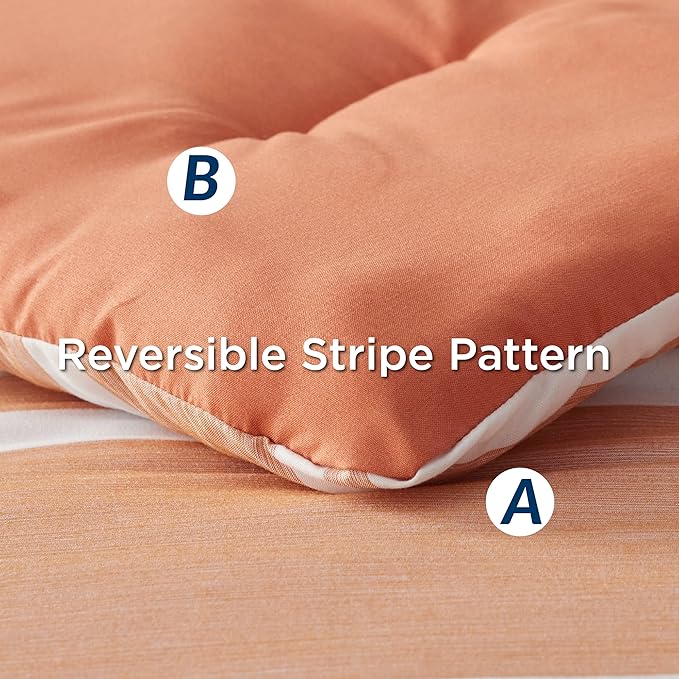 Bedsure Bed in a Bag Queen Size 7 Pieces, Burnt Orange White Striped Bedding Comforter Sets All Season Bed Set, 2 Pillow Shams, Flat Sheet, Fitted Sheet and 2 Pillowcases - LeafyLoom