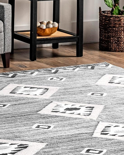 nuLOOM Arie Tribal Diamond Machine Washable Ultra Thin Area Rug, 5' x 8', Grey - LeafyLoom