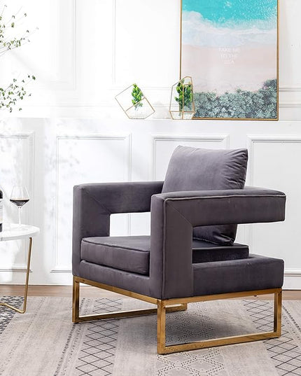 Roundhill Furniture Lenola Upholstered Accent Arm Chair, Gray 27.5D x 29.75W x 34.5H in - LeafyLoom