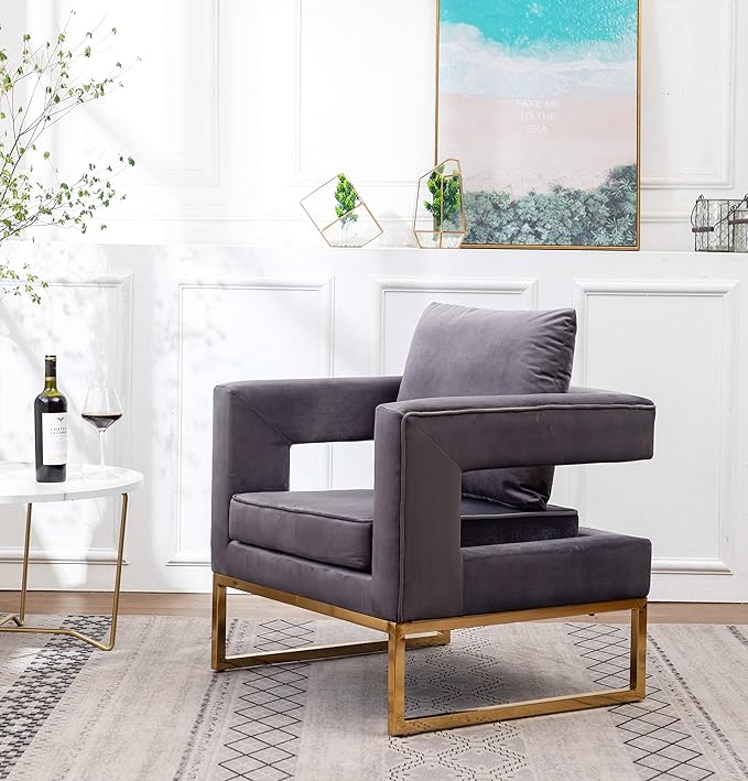 Roundhill Furniture Lenola Upholstered Accent Arm Chair, Gray 27.5D x 29.75W x 34.5H in - LeafyLoom