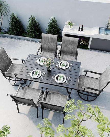 Pamapic 7 Pieces Patio Dining Set, Outdoor Dining Set for Garden Backyard Poolside Deck,Outdoor Table and Chairs Set with 4 Textilene Swivel Chairs ＆ 2 Regular Chairs,Gray - LeafyLoom