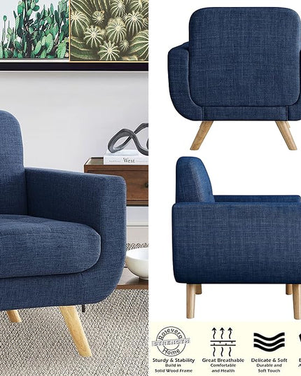 ROSEVERA Elena Contemporary Accent Armchair with Linen Upholstery Living Room Furniture, Navy - LeafyLoom
