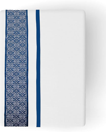100% Egyptian Cotton Sheets Queen Size - 1000 Thread Count Sheets Queen Size Bed Sheet Set, Long Staple Bedding Sheets, Sateen Weave, Fits Upto 18" Mattress - Navy Blue Embroidered White Sheets - LeafyLoom