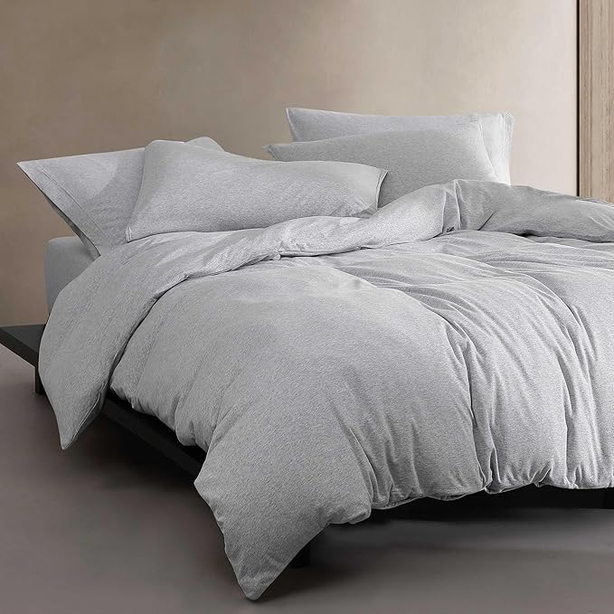 Calvin Klein - King Comforter Set, Luxuriously Soft Home Decor, Modern Cotton Melange Jersey Bedding (Grey Blue Heather, King) - LeafyLoom