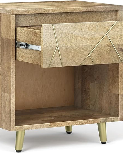 SIMPLIHOME Jager SOLID MANGO WOOD 22 Inch Wide Mid Century and Contemporary Style Bedside Nightstand Table in Natural, for The Living Room and Bedroom - LeafyLoom