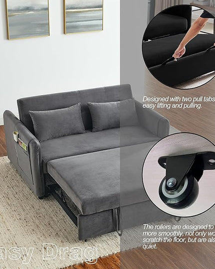 Modern Convertible Loveseat Sofa Bed, Compact Functional Love Seat,Comfy Velvet Sleeper Sofabed 3 in1 Recliner Sofa&Couch with Removable Side Pockets for Small Space Living Room/Guest Room - LeafyLoom