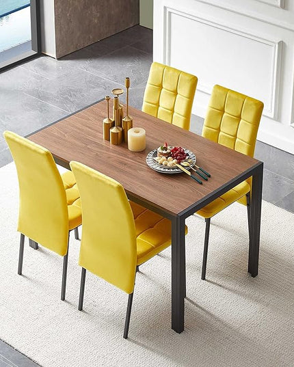 NicBex Dining Table Set for 4 Kitchen Table Set 5-Piece Dining Set Including Velvet High Back Nordic Dining Chair & Creative Design MDF Dining Table for Kitchen, Dining Room, Yellow - LeafyLoom