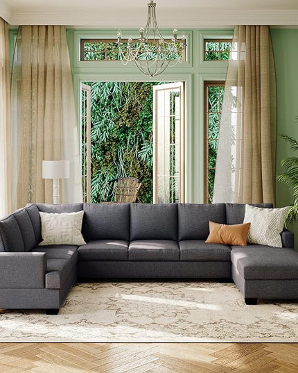 Furniture, Modern Large Upholstered U-Shape, Living Room Sectional Set with Extra Wide Chaise Lounge, Sofas & Couches Grey, Dark Gray-b - LeafyLoom