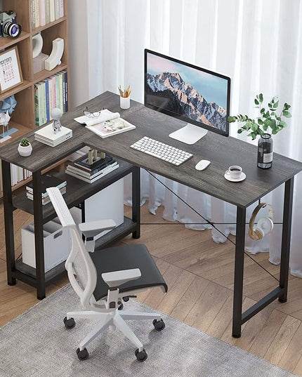COTUBLR L Shaped Computer Desk, 47 Inch Small Corner Desk with Storage Shelves, Computer Desk Table Laptop Table Writing Desk Study Table for Home Office Workstation Small Spaces (Grey Oak) - LeafyLoom