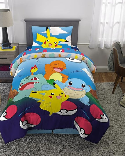 Franco Kids Bedding Super Soft Comforter and Sheet Set, 4 Piece Twin Size, Pokemon (Prints May vary) - LeafyLoom
