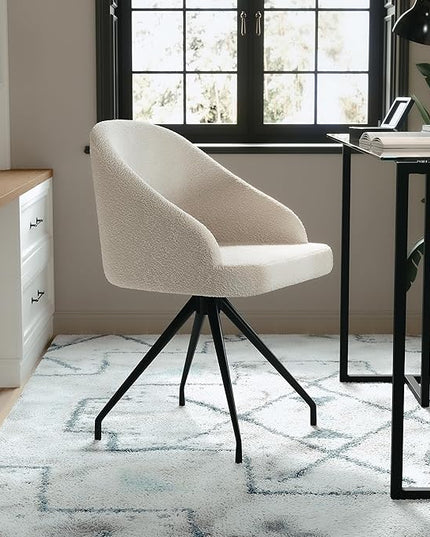 Martha Stewart Sora Stationary Swivel Task Chair with Sloped Arms for Home Office in White Boucle with Oil Rubbed Bronze Frame - LeafyLoom