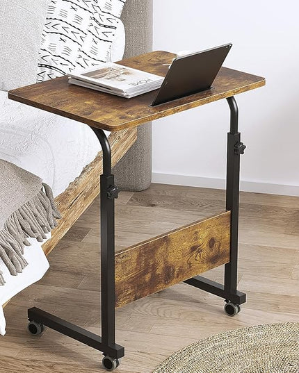 SogesPower 23.6 inches Mobile Laptop Desk Adjustable Height Stand Side Table with Wheels Workstation Laptop Computer Stand Bedside Table Portable Side Table for Bed Sofa,Mobile End Desk,Vintage - LeafyLoom