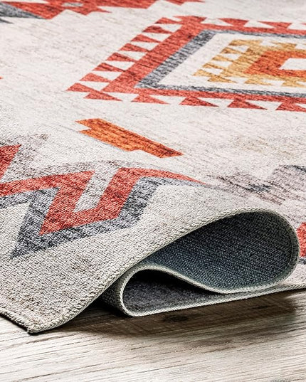 nuLOOM Jayde Machine Washable Southwestern Diamond Ultra Thin Area Rug, 5' x 8', Beige - LeafyLoom
