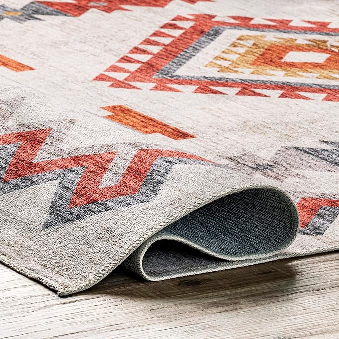 nuLOOM Jayde Machine Washable Southwestern Diamond Ultra Thin Area Rug, 5' x 8', Beige - LeafyLoom