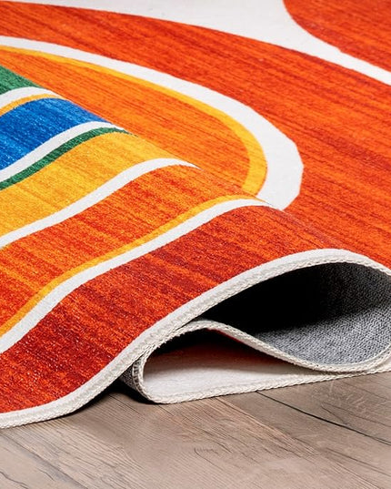 nuLOOM Classic Double Rainbow Machine Washable Kids Ultra Thin Area Rug, 7x9, White Multi - LeafyLoom