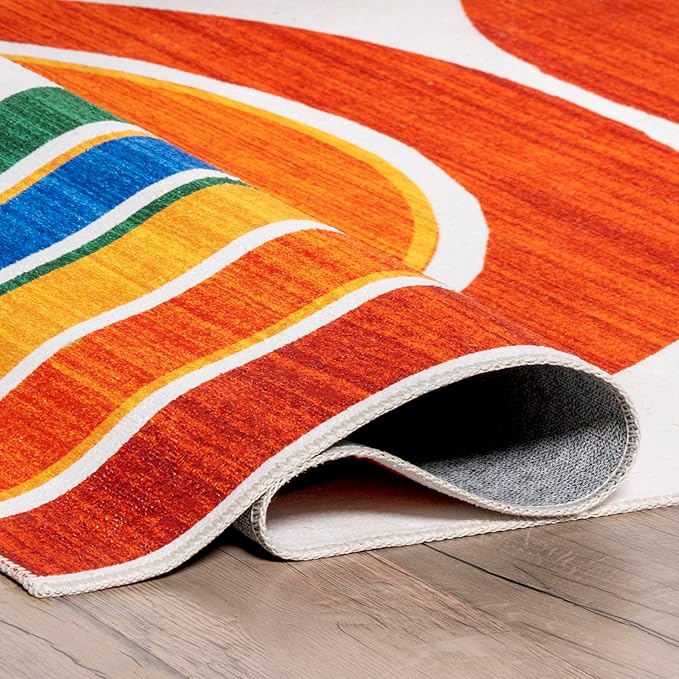 nuLOOM Classic Double Rainbow Machine Washable Kids Ultra Thin Area Rug, 3' x 5', White Multi - LeafyLoom