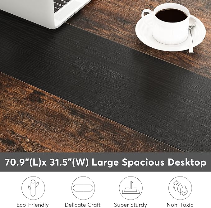 Tribesigns Modern Computer Desk, 70.8 x 31.5 inch Large Office Desk Computer Table Study Writing Desk Workstation for Home Office, Rustic/Black - LeafyLoom