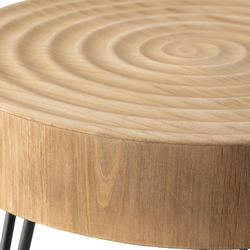 2-Piece Modern Farmhouse Living Room Coffee Table Set, Nesting Table Round Natural Finish with Handcrafted Wood Ring Motif, Wood Colour LeafyLoom