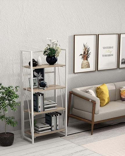 No-Assembly Folding Bookshelf Storage Shelves 4 Tiers Vintage Multifunctional Plant Flower Stand Storage Rack Shelves Bookcase for Home Office (White) - LeafyLoom