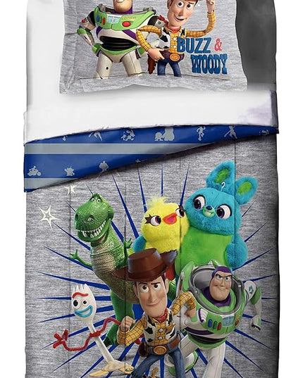 Jay Franco Disney Pixar Story 4 All The Twin/Full Comforter & Sham Set - Super Soft Kids Reversible Bedding Features Woody & Buzz Lightyear - Fade Resistant Microfiber(Official Disney Pixar Product) - LeafyLoom