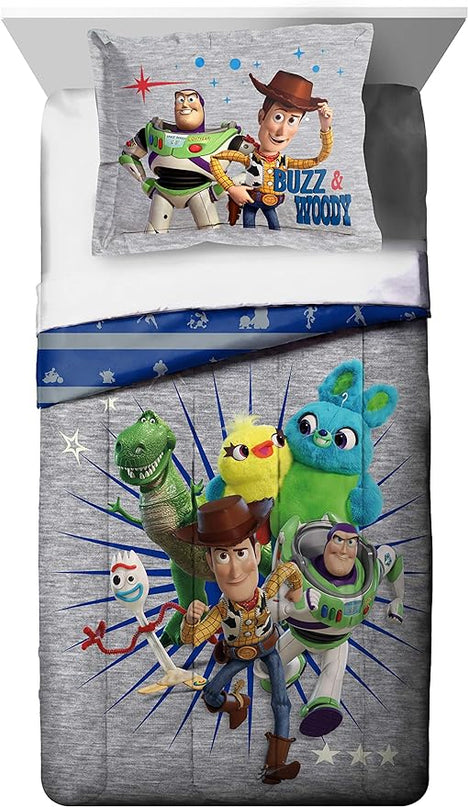 Jay Franco Disney Pixar Story 4 All The Twin/Full Comforter & Sham Set - Super Soft Kids Reversible Bedding Features Woody & Buzz Lightyear - Fade Resistant Microfiber(Official Disney Pixar Product) - LeafyLoom
