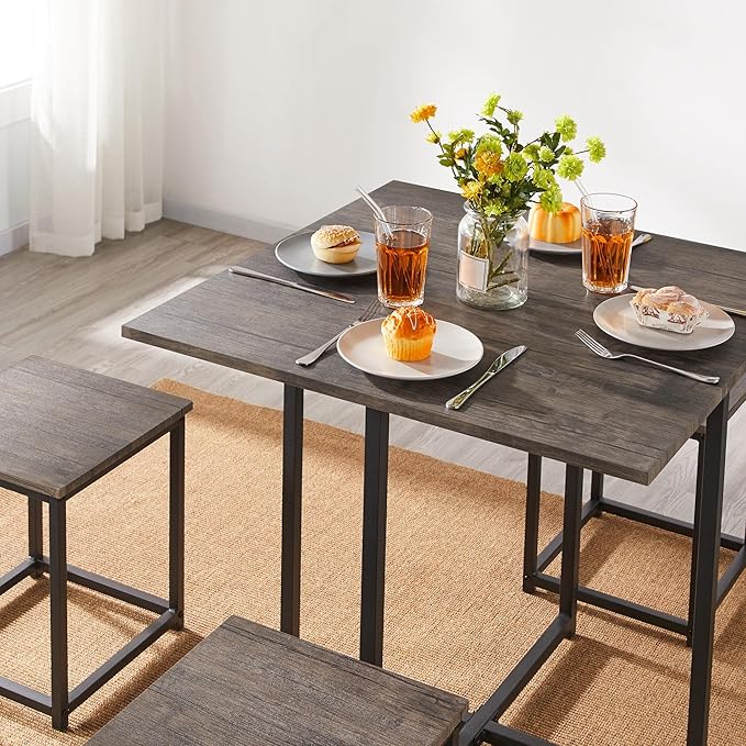 Yaheetech 5-Piece Dining Table Set with 4 Stools - Industrial Compact Kitchen Table & Chairs Sets, Space-Saving Design for Apartment, Small Space, Breakfast Nook, Drift Brown - LeafyLoom