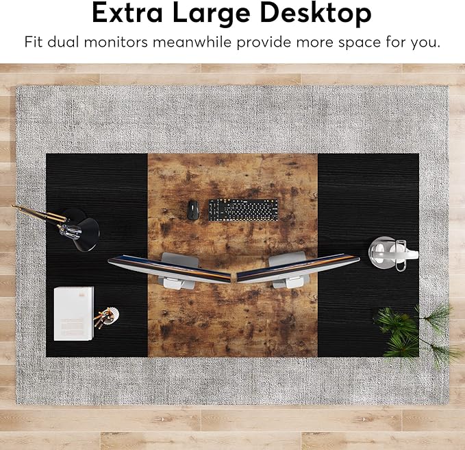 70.8 Inch Executive Desk, Large Computer Office Desk, Industrial Simple Business Study Writing Table for Home Office - LeafyLoom