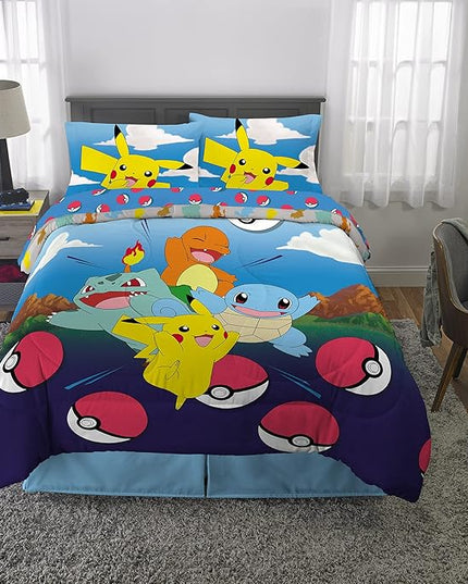 Franco Kids Bedding Super Soft Comforter and Sheet Set, 5 Piece Full Size, Pokemon - LeafyLoom