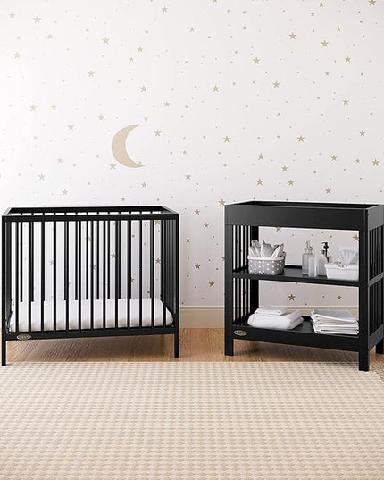Graco Teddi 4-in-1 Convertible Mini Crib with Bonus Water-Resistant Mattress (Black) – GREENGUARD Gold Certified, 2.75-Inch Mattress Included, Convenient Size, Easy 30-Minute Assembly - LeafyLoom