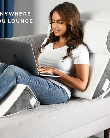 Gleur Bed Wedge Pillow for Sleeping 4 Piece Set - Orthopedic Pillow for Post Surgery includes a Patent Pending Desk Pillow - Adjustable Incline for All Sleeping, Sitting Positions Sofa Couch Cushion - LeafyLoom