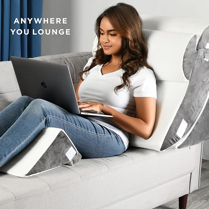 Gleur Bed Wedge Pillow for Sleeping 4 Piece Set - Orthopedic Pillow for Post Surgery includes a Patent Pending Desk Pillow - Adjustable Incline for All Sleeping, Sitting Positions Sofa Couch Cushion - LeafyLoom