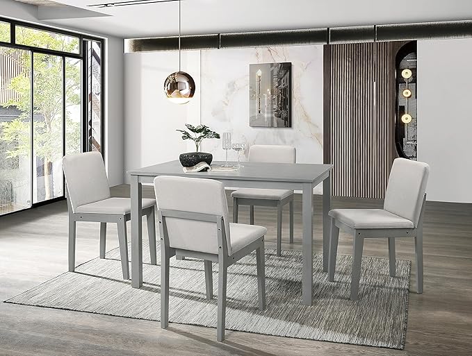 NicBex Dining Table Set for 4 Kitchen Table Set 5Pc Dining Room Set Dining Table 4 Chairs Fabric Chair Seat Kitchen Breakfast Dining Room Furniture for Living Room, Gray+Beige - LeafyLoom