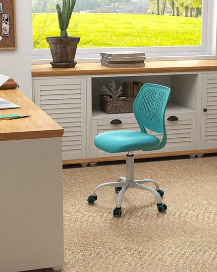 Kids Desk Chair, Ergonomic Kids Office Chair Ages8-12 w/Lumbar Support, Low-Back Teen Desk Chair for Girls Boys, Small Cute Kids Computer Chair for Bedroom/Study/Vanity Desk, Turquoise - LeafyLoom
