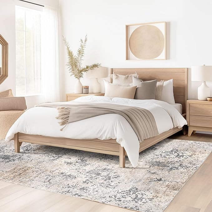 nuLOOM Danae Abstract 6 Square Machine Washable Area Rug for Living Room Bedroom Dining Room Kitchen, Ivory/Grey - LeafyLoom