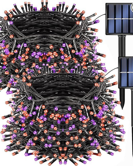 Dazzle Bright 2 Pack Total 400LED 132FT Halloween Solar String Outdoor Lights, 8 Modes Waterproof Halloween Lights for Bedroom Patio Garden Tree Party Yard Decoration (Purple & Orange) DazzleBright