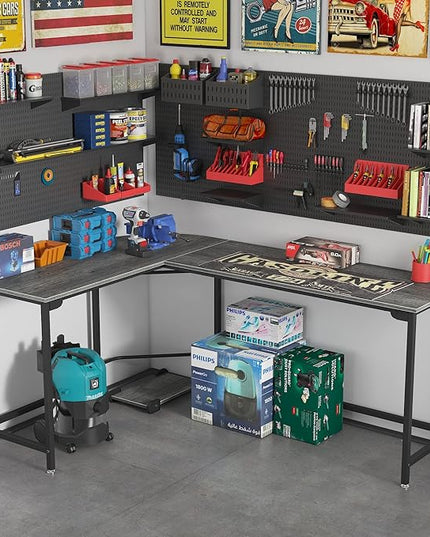 66 Inch L-Shaped Corner Computer Desk, Home Office Desk, Large Space Gaming Desk, Studying Writing Table Workstation, Gray - LeafyLoom