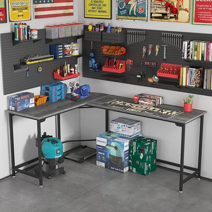 66 Inch L-Shaped Corner Computer Desk, Home Office Desk, Large Space Gaming Desk, Studying Writing Table Workstation, Gray - LeafyLoom