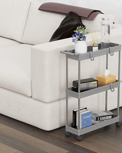 Simple Houseware Kitchen Cart Storage 3-Tier Slim/Super Narrow Shelves with Handle, 26.5'' Height/5.5'' Width for Narrow Place, Grey - LeafyLoom