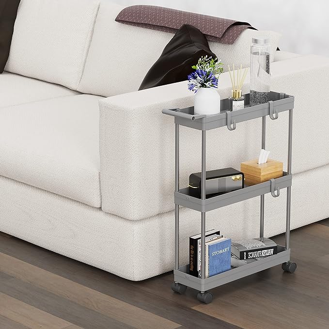 Simple Houseware Kitchen Cart Storage 3-Tier Slim/Super Narrow Shelves with Handle, 26.5'' Height/5.5'' Width for Narrow Place, Grey - LeafyLoom
