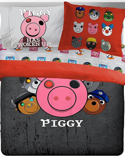 Jay Franco Piggy Join US 7 Piece Queen Size Bed Set - includes Comforter & Sheet Set - Super Soft Fade Resistant Polyester (Official Piggy Product) - LeafyLoom
